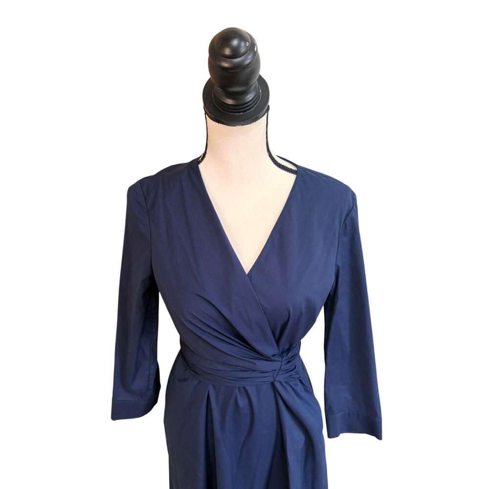 Lafayette 148 NY Penelope Stretch Cotton Wrap Midi Dress Navy Size 4 NWOT $1198 - Picture 3 of 9